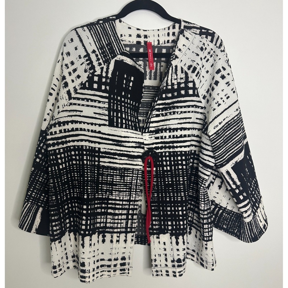 IC by Connie K Abstract Grid Button Jacket Topper Black White XL Abstract *Flaw - Picture 3 of 15
